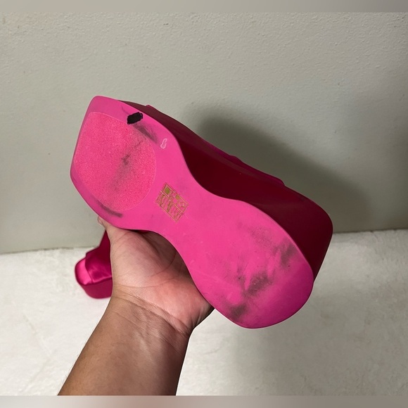 Jeffery Campbell Free People Sydney Raspberry Satin Wedges Sz 7 - Picture 6 of 6